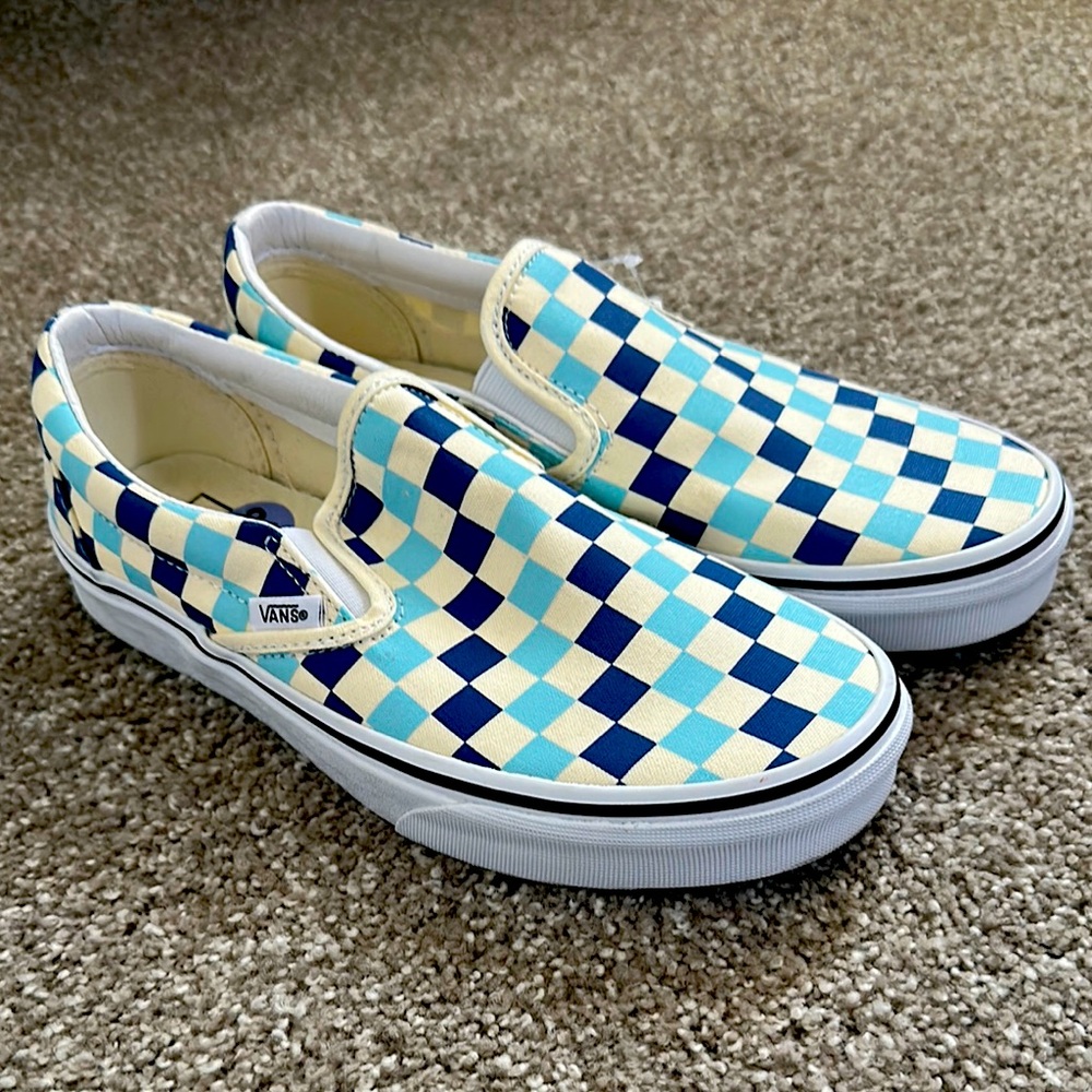 Vans Women’s Checkerboard Slip-On Shoes - Blue & White